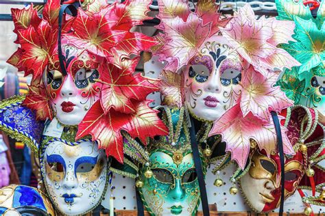 Colourful masks of the Carnival of Venice, famous festival worldwide, Venice, Veneto, Italy ...