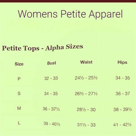 PETITE SIZE CHART | Petite size chart, Size chart, Petite