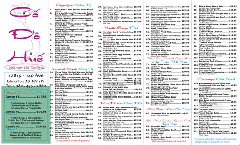 Co Do Hue South menus in Edmonton, Alberta, Canada