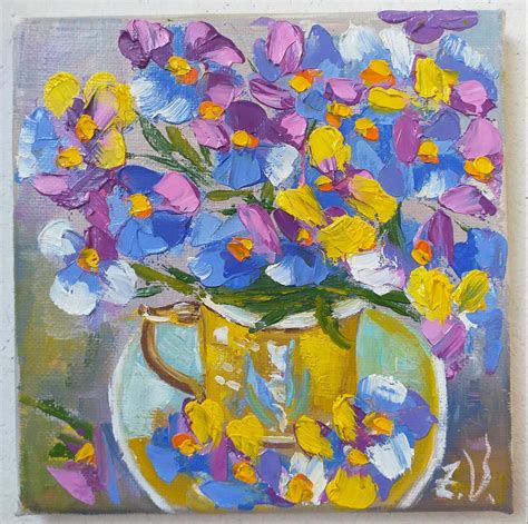 Pansy Painting Flower Original Art Bouquet Oil Painting Canvas - Etsy