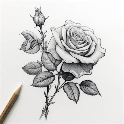 Premium Photo | A pencil drawing of a rose with a stem and the word roses on it.