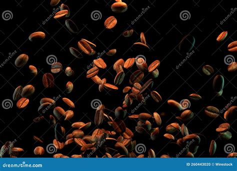 Closeup of Brown Coffee Beans Falling Down Isolated on a Black Background Stock Photo - Image of ...