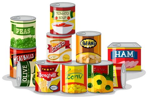 Different types of canned food 605695 Vector Art at Vecteezy