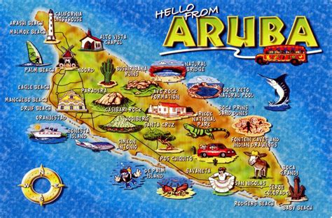 Large tourist illustrated map of Aruba | Aruba | North America ...