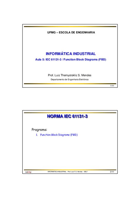 (PDF) UFMG – ESCOLA DE ENGENHARIA INFORMÁTICA INDUSTRIAL Aula 5: IEC 61131-3 / Function Block ...