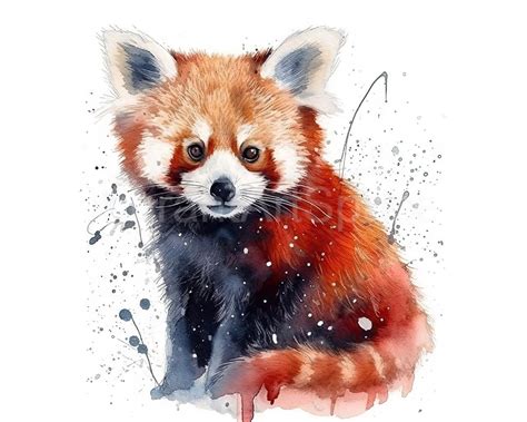 Watercolor Red Panda Digital Wall Art in Bright Colors Red Panda Artwork Unique Colorful Animal ...