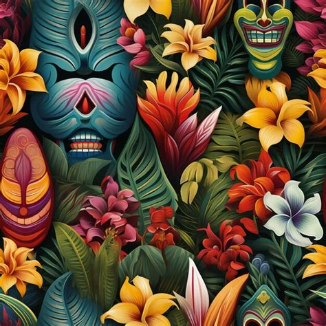 Premium Photo | A close up of a colorful wallpaper with a tiki mask ...