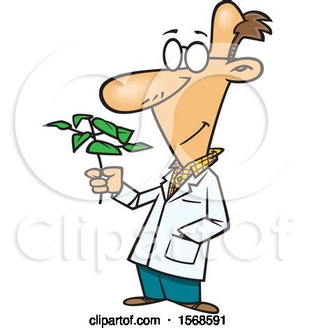 Clipart of a Cartoon Male Biologist Holding a Plant - Royalty Free Vector Illustration by ...