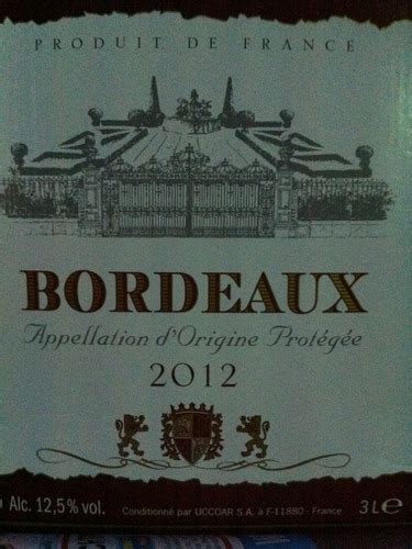 Bordeaux appellation d'origine protegee 2012 2012 | Wine Info