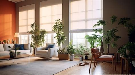 Premium AI Image | Interior of modern living room with white walls wooden floor orange sofa and ...