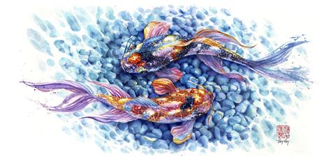 Piscean Koi, Tony Moy, Traditional Watercolor, 2021 : Art