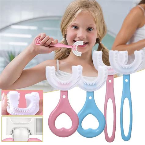 Kids Toothbrush U-Shape 360 Degree Infant Teether Baby Toothbrush Children Silicone Brush for ...