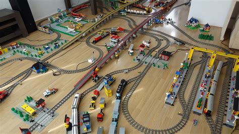 Gigantic Lego Train Layout 2 with 30 years of Lego Train sets with 60051 and 60052 - YouTube