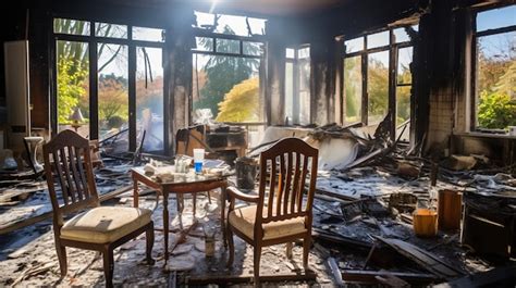 Premium AI Image | photograph of Aftermath of a house fire Ruined house interior in building ...