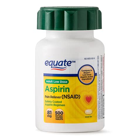 Equate Pain Reliever Adult Low Dose Aspirin Enteric Coated Tablets, 81 mg, 500 Count - Walmart.com