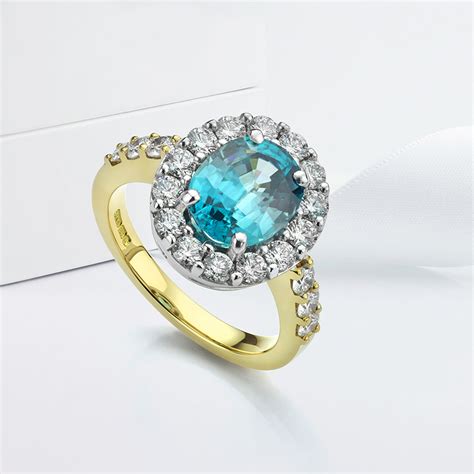 Blue Zircon & Diamond Cluster Ring - Dazzling Bespoke Jewellery Designs