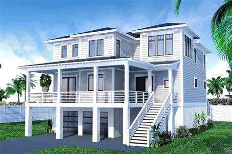 Plan 15251NC: Contemporary Coastal House Plan with Private Master Suite Porch | Beach house ...