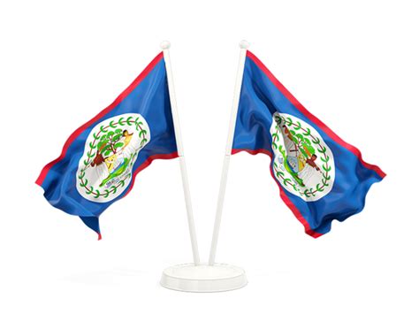 Two waving flags. Illustration of flag of Belize