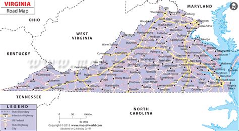 Virginia Road Map, Road map of Virginia