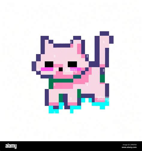 Classic 8 bit pixel art illustration of cute kitten. Retro 8 bit pixel art style simple ...