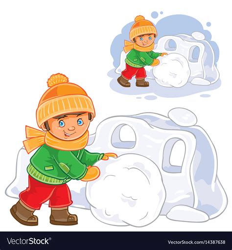 Little boy making snow fort Royalty Free Vector Image