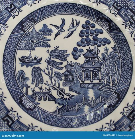 Old Blue Willow China Pattern Plate Stock Photo - Image: 43696446