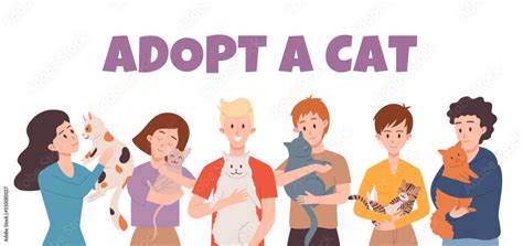 Adopt a cat banner or poster template with characters, flat vector ...