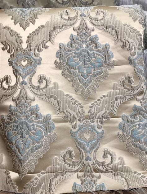 NEW! SALE! Brocade Satin Fabric - Eggshell Blue Ivory Floral Upholstery Medallion | www ...