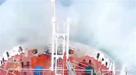 Ship slammed by monster waves in violent mega storm at sea in terrifying video | Travel News ...