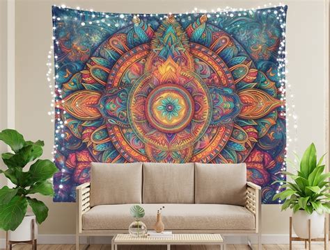 Vibrant Psychedelic Tapestry, Mandala Tapestry, Sun Mandala, Colorful Home Decor, Wall Hanging ...