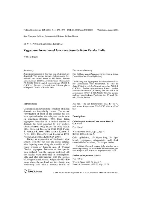 (PDF) Zygospore formation of four rare desmids from Kerala, India | Sreeja Krishnan - Academia.edu