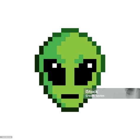 Pixel Art Green And Gray Cartoon Alien Character 8 Bit Pixel Alien Vector Illustration Ufo ...