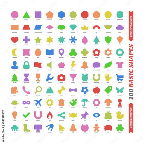 Large color vector set basic shapes. Kids flat geometric figures school collection. Isolated ...