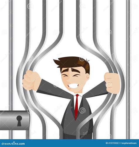 Cartoon Businessman Trying To Break Prison Stock Vector - Illustration ...