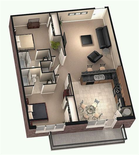 Equal beds | House plans, Small house plans, Two bedroom house