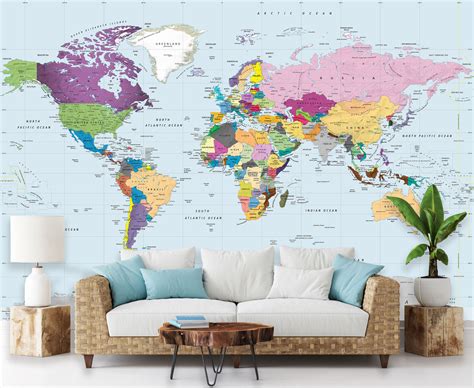 World Map Wall Art Colorful World Map Mural Removable | Etsy Canada