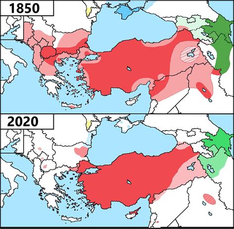 Distribution of Turkic peoples in 1850 and 2020 : r/KGBTR