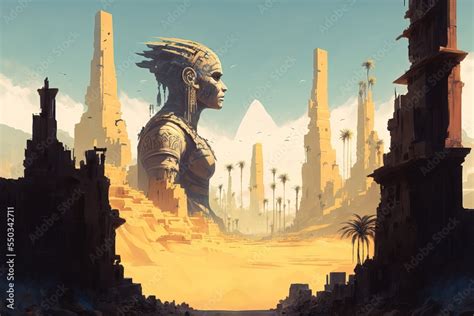 Futuristic Egypt. Sci-fi. Pyramid. Golden futuristic city. concept art ...