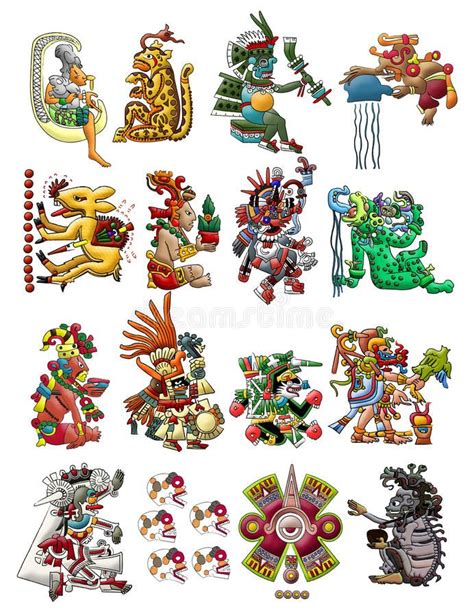 Collection of Mayan deities isolated on white. Collection of Mayan ...