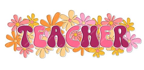 Premium Vector | Teacher day clip art teacher text and flowers