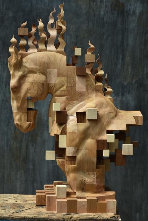 New Dynamic, Pixelated Wood Sculptures from Hsu Tung Han