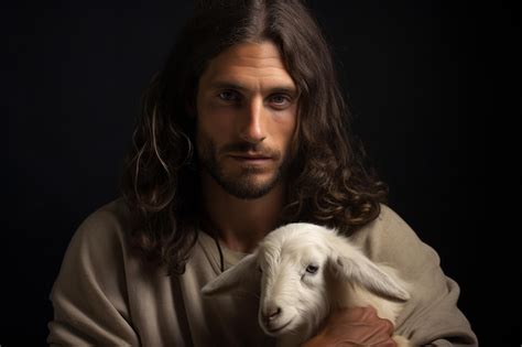 Premium AI Image | Jesus holding a lamb