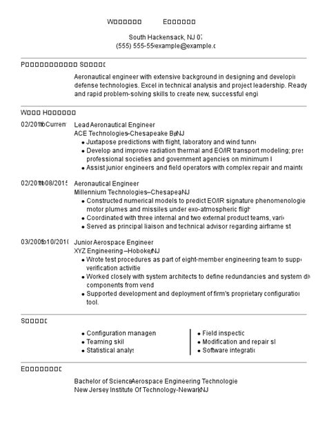 Best Aeronautical Engineer Resume Example for 2024