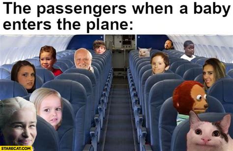 The passengers when a baby enters the plane weird meme faces | StareCat.com