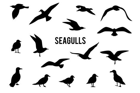 Silhouettes of flying seagulls. | Graphics ~ Creative Market