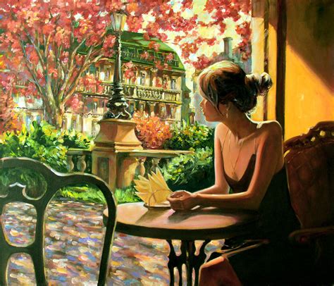 Spring, View From A Cafe Window In Paris Painting by Roman Fedosenko