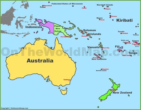 Map of Oceania with countries and capitals | Tuvalu island, Australia continent, Map