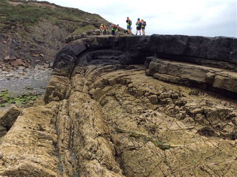 Looking down the axis of an overturned anticline (antiform) in the ...