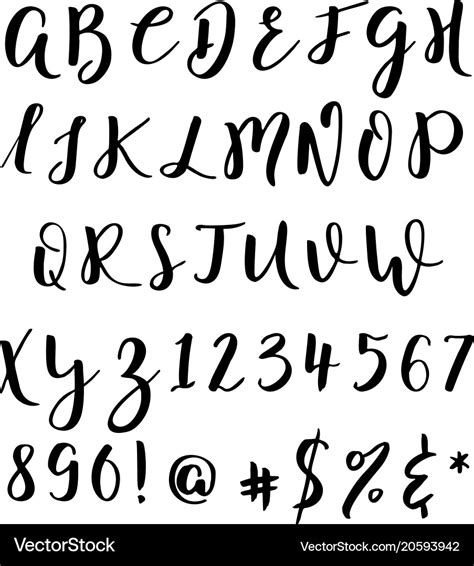 Handwritten calligraphy font alphabet Royalty Free Vector