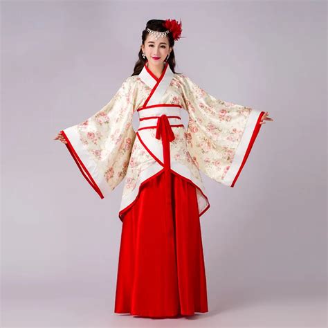 Chinese Traditional Women Hanfu Dress Chinese Fairy Dress Red White Hanfu Clothing Tang Dynasty ...